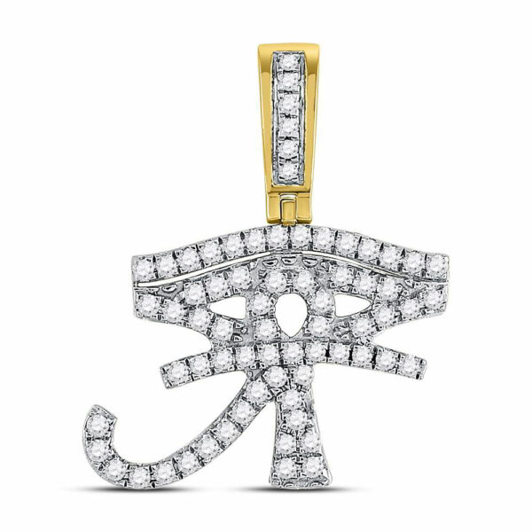 10kt Yellow Gold Mens Round Diamond Eye of Ra Charm Pendant 7/8 Cttw