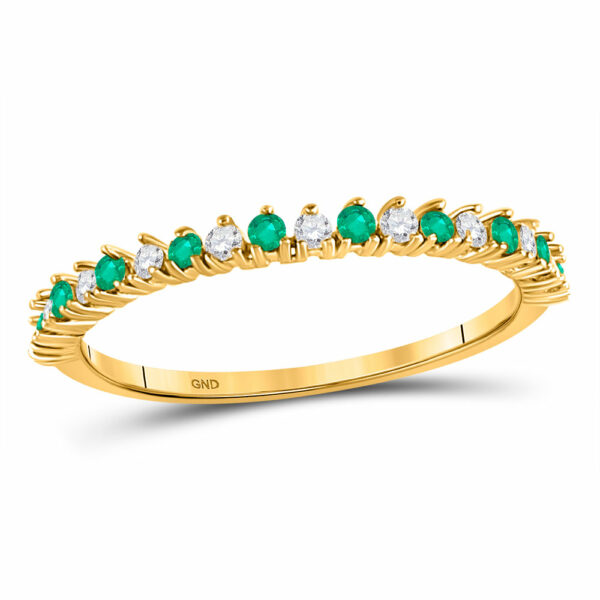 10kt Yellow Gold Womens Round Emerald Diamond Stackable Band Ring 1/5 Cttw