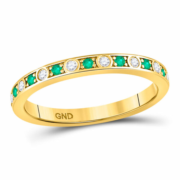 10kt Yellow Gold Womens Round Emerald Diamond Alternating Stackable Band Ring 1/4 Cttw