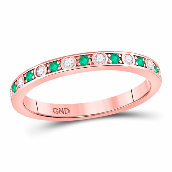 10kt Rose Gold Womens Round Emerald Diamond Alternating Stackable Band Ring 1/4 Cttw