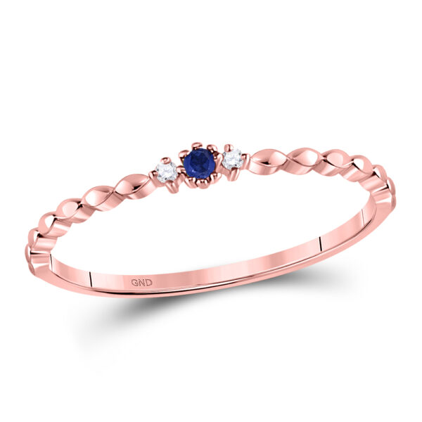 10kt Rose Gold Womens Round Blue Sapphire Diamond Stackable Band Ring .03 Cttw