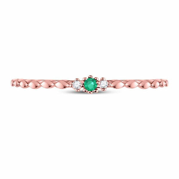 10kt Rose Gold Womens Round Emerald Solitaire Diamond-accent Stackable Ring .03 Cttw