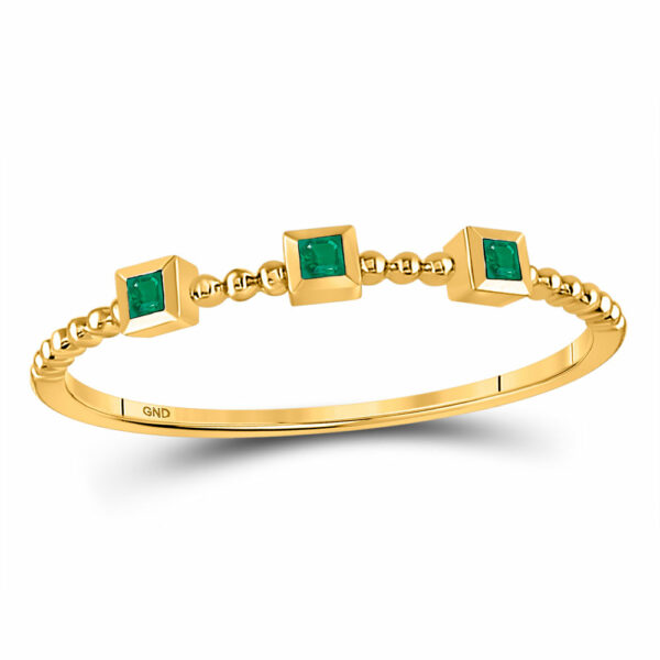 10kt Yellow Gold Womens Princess Emerald Beaded 3-stone Stackable Band Ring .03 Cttw