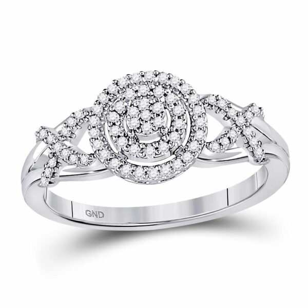 10kt White Gold Womens Round Diamond Cluster Split-shank XO Ring 1/5 Cttw