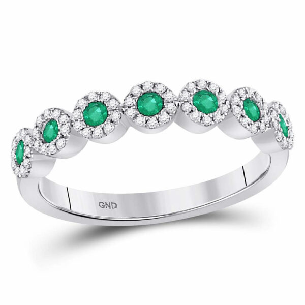 10kt White Gold Womens Round Emerald Circle Stackable Band Ring 1/2 Cttw