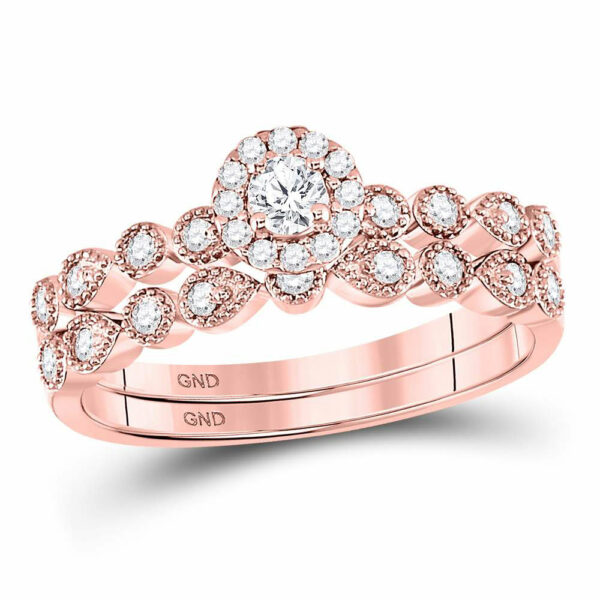 10kt Rose Gold Round Diamond Stackable Bridal Wedding Ring Band Set 1/3 Cttw