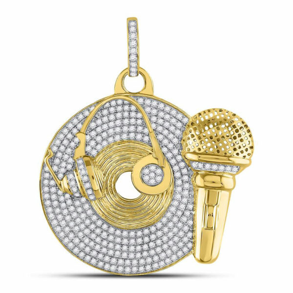 10kt Yellow Gold Mens Round Diamond Recording Artist Mic Record Charm Pendant 3 Cttw