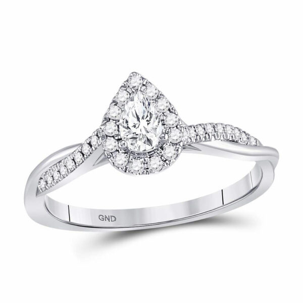 14kt White Gold Pear Diamond Solitaire Bridal Wedding Engagement Ring 1/3 Cttw