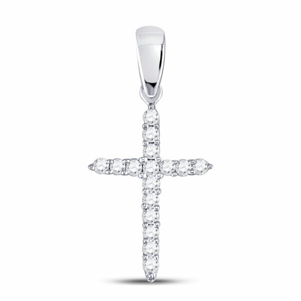 10kt White Gold Womens Round Diamond Cross Pendant 1/6 Cttw