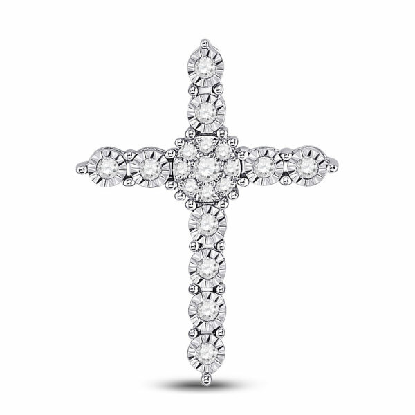 14kt White Gold Womens Round Diamond Religious Cross Pendant 1/4 Cttw