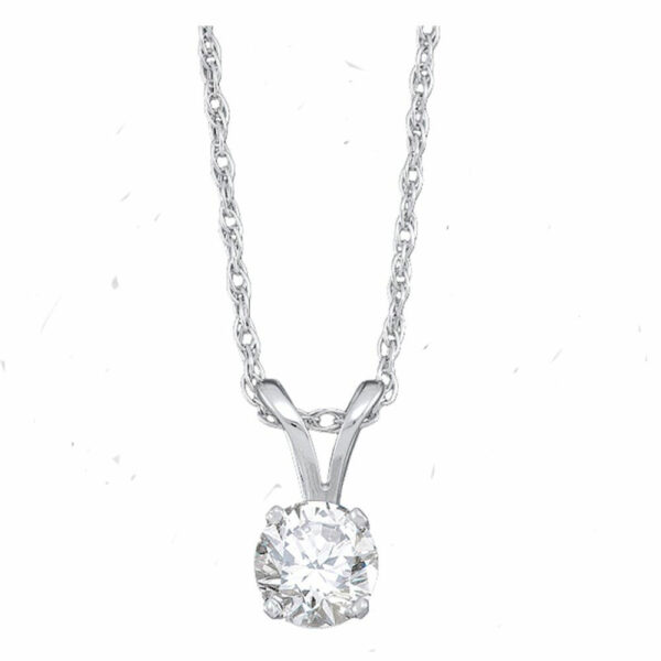 14kt White Gold Womens Round Diamond Solitaire Pendant 1/2 Cttw