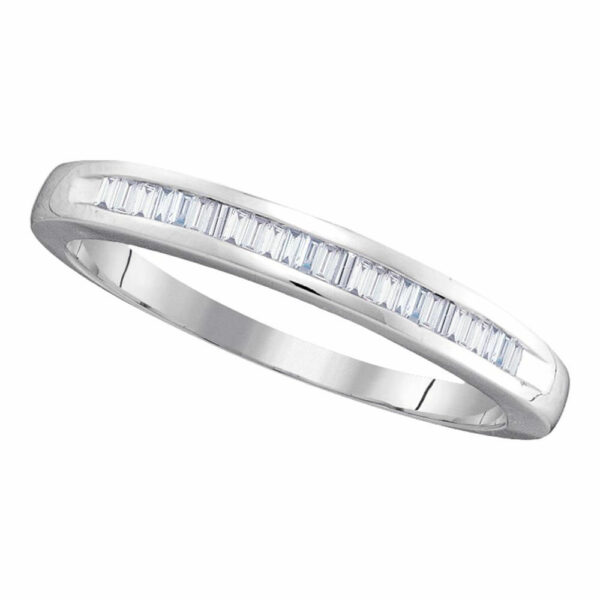 14kt White Gold Womens Baguette Diamond Wedding Band Ring 1/4 Cttw