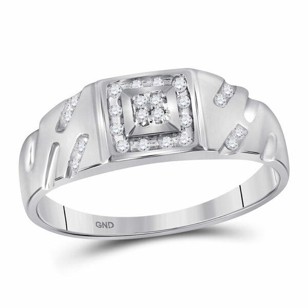 10kt White Gold Mens Round Diamond Square Cluster Ring 1/8 Cttw