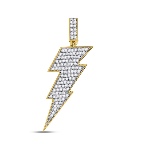 10kt Yellow Gold Mens Round Diamond Lightning Bolt Charm Pendant 1 Cttw