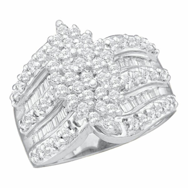 10kt White Gold Womens Round Diamond Oval-shape Cluster Ring 1 Cttw