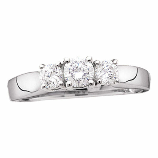 14kt White Gold Round Diamond 3-stone Bridal Wedding Engagement Ring 3/4 Cttw