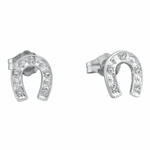 10kt White Gold Womens Round Diamond Horseshoe Earrings 1/20 Cttw