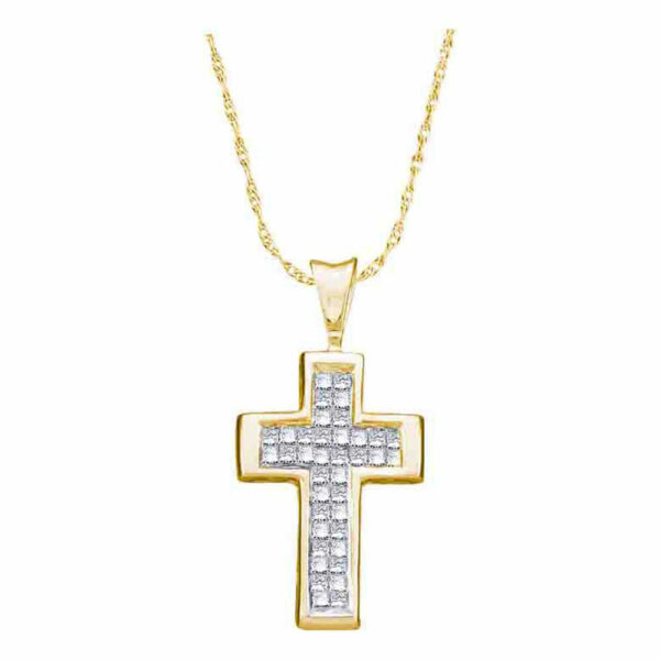 14kt Yellow Gold Womens Princess Diamond Cross Religious Pendant 1/4 Cttw