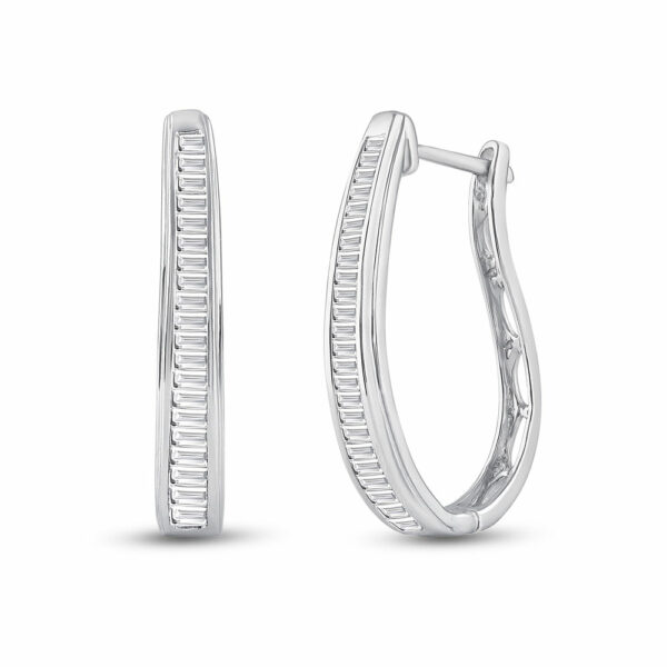 14kt White Gold Womens Baguette Diamond Hoop Earrings 1 Cttw