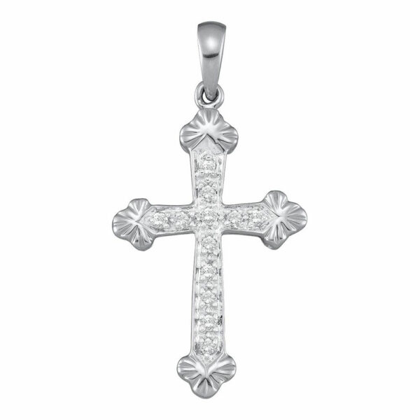 14kt White Gold Womens Round Diamond Cross Religious Pendant 1/6 Cttw