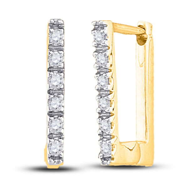 10kt Yellow Gold Womens Round Diamond Rectangle Notched-post Hoop Earrings 1/20 Cttw