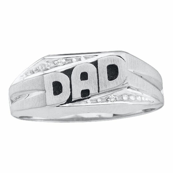 14kt White Gold Mens Round Diamond Dad Father Ring .01 Cttw