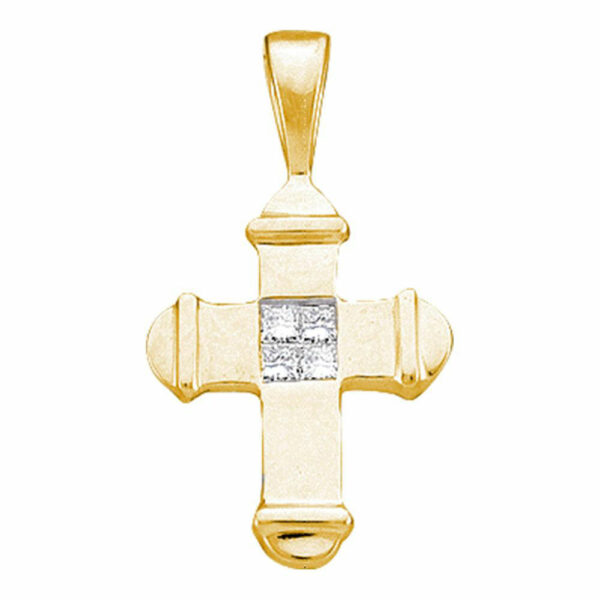 10kt Yellow Gold Womens Princess Diamond Cross Pendant 1/20 Cttw