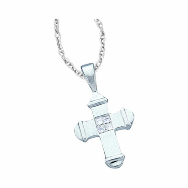 14kt White Gold Womens Princess Diamond Cross Pendant 1/20 Cttw