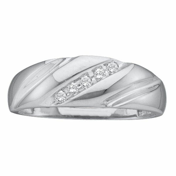 14kt White Gold Mens Round Diamond Wedding Band Ring 1/10 Cttw