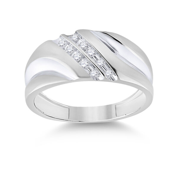 10kt White Gold Mens Round Diamond 2-row Wedding Anniversary Band Ring 1/8 Cttw