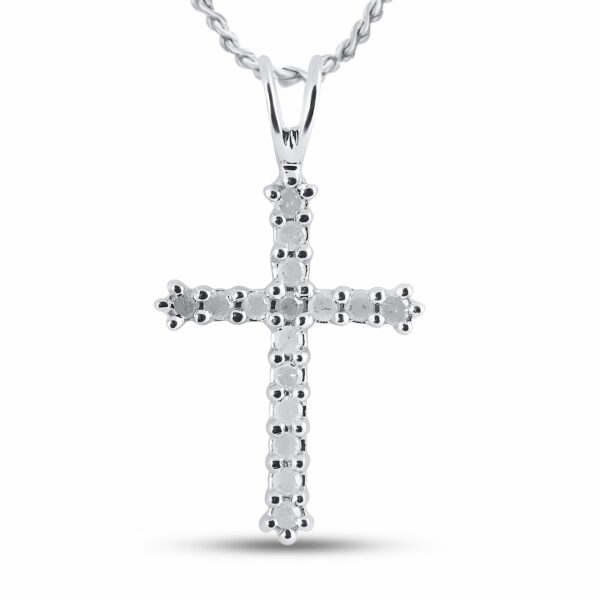 10kt White Gold Womens Round Diamond Cross Pendant 1/4 Cttw