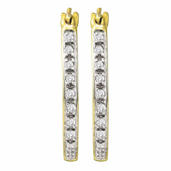 10kt Yellow Gold Womens Round Diamond Slender Single Row Hoop Earrings 1/8 Cttw