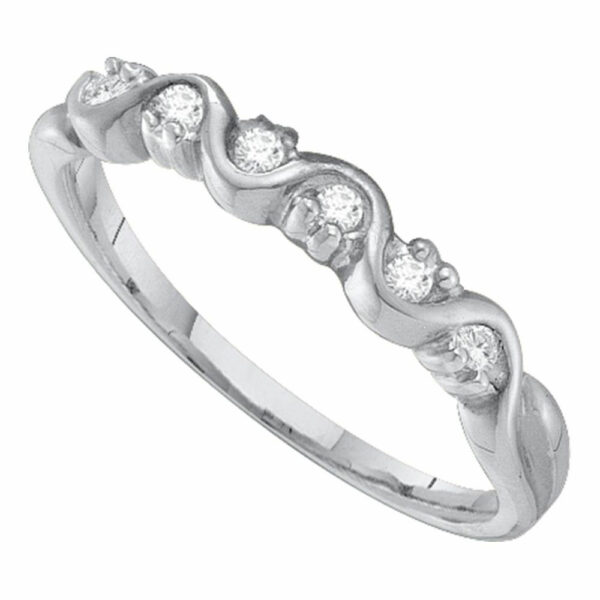 10kt White Gold Womens Round Diamond Wavy Band Ring 1/10 Cttw