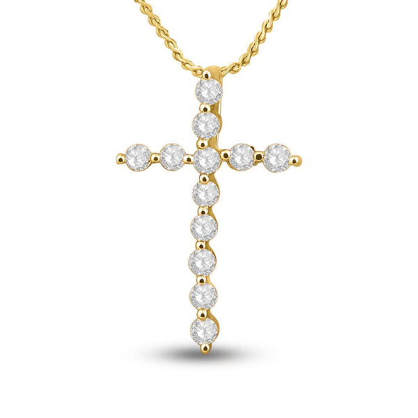 14kt Yellow Gold Womens Round Diamond Cross Pendant 1/2 Cttw