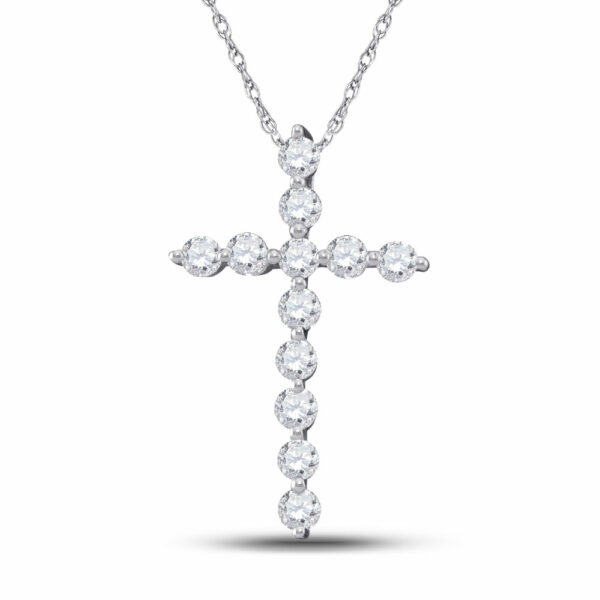 14kt White Gold Womens Round Diamond Cross Pendant 1/2 Cttw