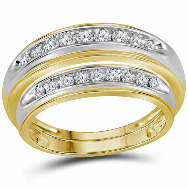 10kt Yellow Gold His Hers Round Diamond Matching Wedding Band Set 1/2 Cttw