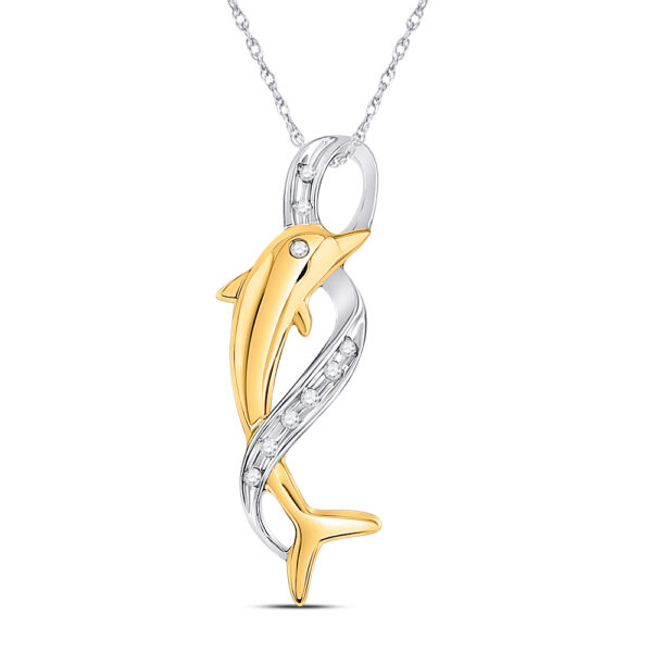 10kt Two-tone Gold Womens Round Diamond Dolphin Pendant 1/20 Cttw