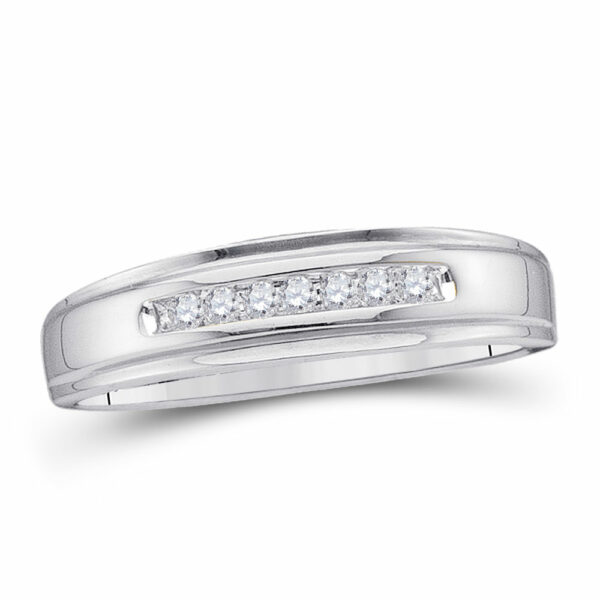 14kt White Gold Mens Round Diamond Wedding Band Ring 1/12 Cttw