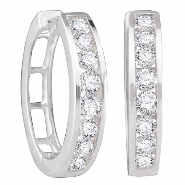 14kt White Gold Womens Round Diamond Hoop Earrings 1 Cttw