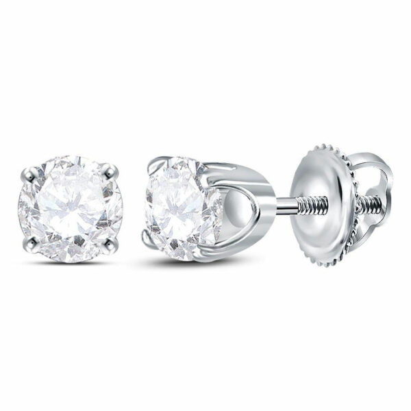 14kt White Gold Womens Round Diamond Solitaire Earrings 5/8 Cttw