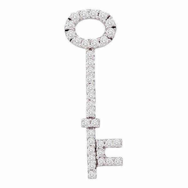 14kt White Gold Womens Round Diamond Slender Oval Key Pendant 1/2 Cttw