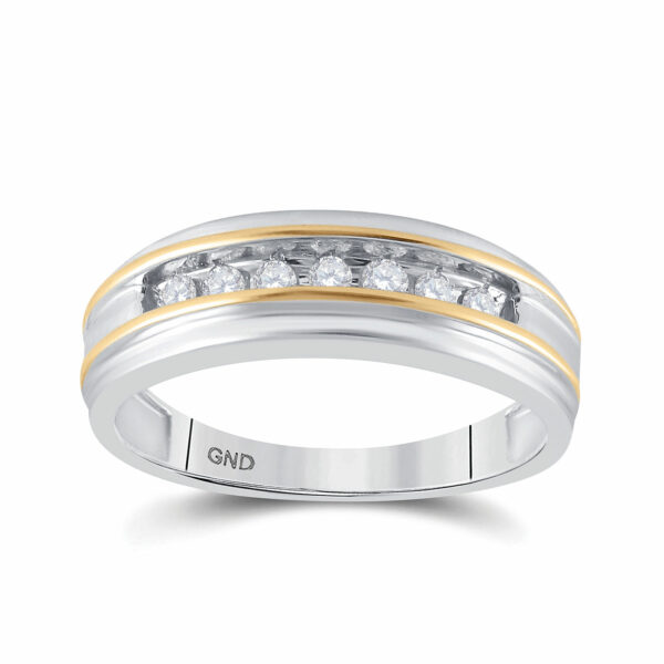 14kt White Two-tone Gold Mens Round Channel-set Diamond Wedding Band 1/4 Cttw