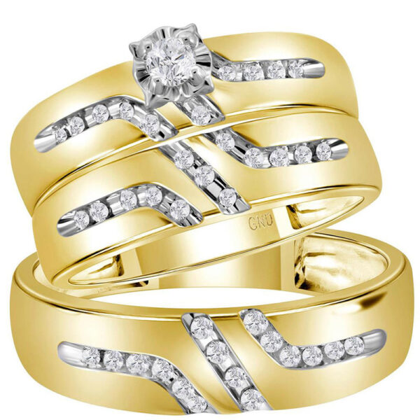 10kt Yellow Gold His Hers Round Diamond Solitaire Matching Wedding Set 1/4 Cttw