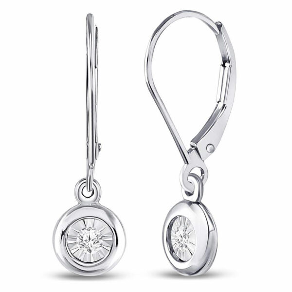 10kt White Gold Womens Round Diamond Illusion Dangle Leverback Earrings 1/20 Cttw