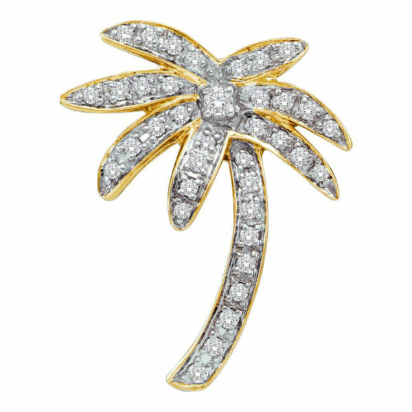 14kt Yellow Gold Womens Round Diamond Palm Tree Nautical Pendant 1/4 Cttw