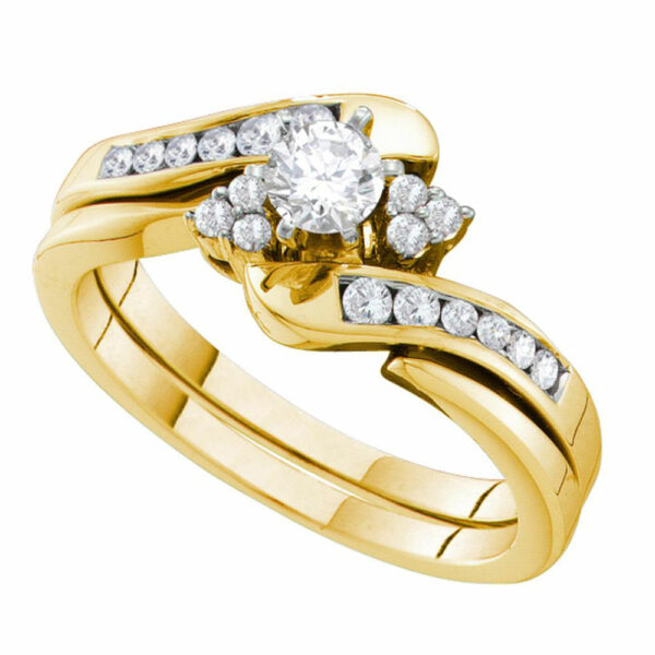 14kt Yellow Gold Round Diamond Bridal Wedding Ring Band Set 1/2 Cttw