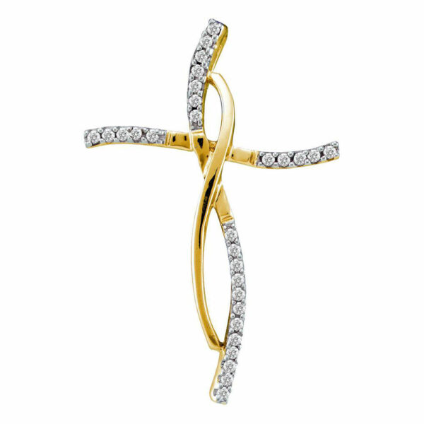 14kt Yellow Gold Womens Round Diamond Cross Pendant 1/10 Cttw