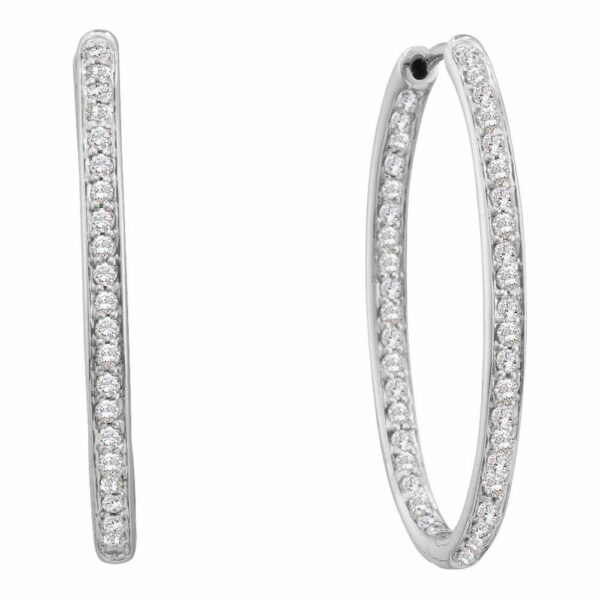 14kt White Gold Womens Round Diamond Inside Outside Endless Hoop Earrings 1/4 Cttw