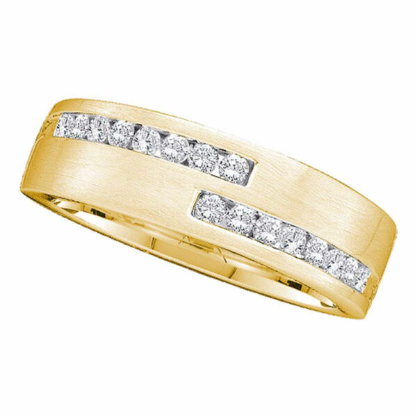 14kt Yellow Gold Mens Round Diamond Double Row Wedding Band Ring 1/2 Cttw