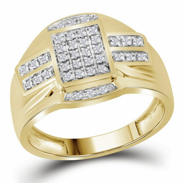 10kt Yellow Gold Mens Round Diamond Rectangle Cluster Ring 1/4 Cttw